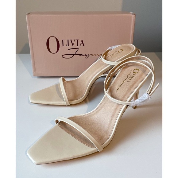 NIB Olivia Jaymes Siobhan Ivory Ankle Strap Heels - Picture 1 of 8